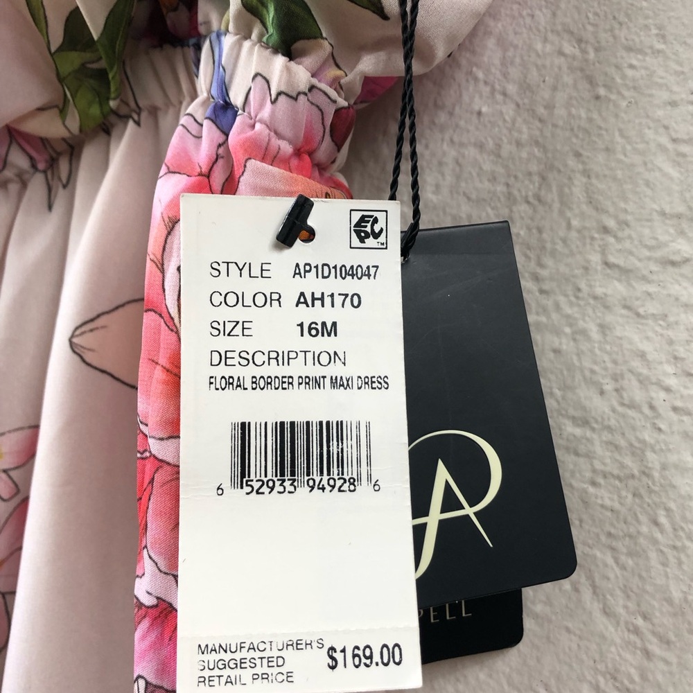 NWT 14 Adrianna Papell Blush Floral Border Maxi Dress Ruffle Sleeve Lined - Picture 4 of 15